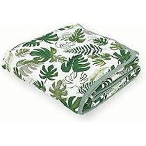 Little Unicorn quilted blanket tropical leaf pattern 42.75” x 46”